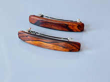 Load image into Gallery viewer, Small Cocobolo Rosewood wooden barrettes, wood hair clips - smallest size for fine hair