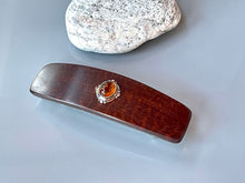 Load image into Gallery viewer, Medium Snakewood Baltic Amber Silver barrette, Luxury Gemstone Barrette Gemstone Hair Clip