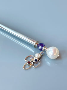Amethyst Garnet Pearl Hair Stick, wedding hair stick silver Hair Pin, shawl pin, sweater pin