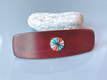 Load image into Gallery viewer, Medium Southwestern Barrette Turquoise wheel sterling silver unique Hair Clip