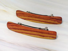 Load image into Gallery viewer, Small Tulipwood Rosewood wooden barrettes, wood hair clips - smallest size for fine hair