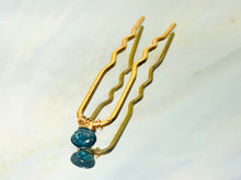 Load image into Gallery viewer, Moss Kyanite Gold Gemstone Hair Pin, Luxury Gold Hair Pin, gemstone metal hair jewelry