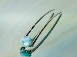 Genuine Larimar Gemstone Hair Pin, Luxury Hair Pin, Ocean Blue Larimar Hair Fork, Wedding hair stick