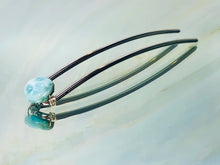 Load image into Gallery viewer, Genuine Larimar Gemstone Hair Pin, Luxury Hair Pin, Ocean Blue Larimar Hair Fork, Wedding hair stick