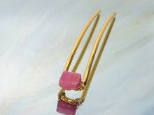 Load image into Gallery viewer, Genuine Pink Sapphire Gemstone Hair Pin, Luxury Hair Pin, Sapphire Hair Fork, Gold Wedding hair stick