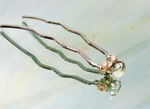 Green Amethyst and Pearl Hair Pin, Prasiolite Luxury Hair Pin