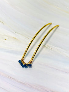 Genuine Sapphire Gemstone Hair Pin, Luxury Hair Pin, Sapphire Hair Fork, Gold Wedding hair stick