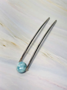 Genuine Larimar Gemstone Hair Pin, Luxury Hair Pin, Ocean Blue Larimar Hair Fork, Wedding hair stick