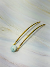 Load image into Gallery viewer, Genuine Larimar Gemstone Hair Pin, Luxury Hair Pin, Ocean Blue Larimar Hair Fork, Wedding hair stick