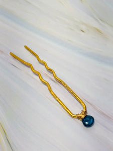 Moss Kyanite Gold Gemstone Hair Pin, Luxury Gold Hair Pin, gemstone metal hair jewelry