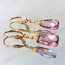 Load image into Gallery viewer, Gold Pink Amethyst earrings, Pink Amethyst Gold  Lever back Earrings
