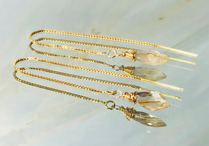 14K Gold Rutilated Quartz earrings, Rutilated Quartz Gold Threader Earrings