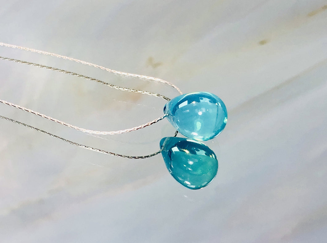 Drop of Rain Solitaire Necklace, Sterling Silver Aqua Art glass Necklace