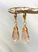Load image into Gallery viewer, Gold Morganite Quartz earrings, Gold Morganite Leverback Earrings