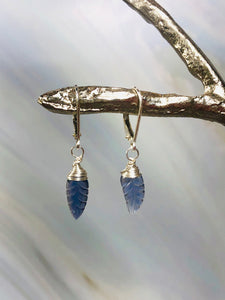Leaves Iolite leverback earrings, Unique Iolite Earrings, water sapphire earrings