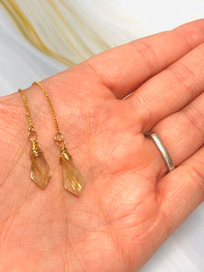 14K Gold Rutilated Quartz earrings, Rutilated Quartz Gold Threader Earrings