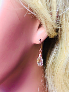 Rose Gold Rutilated Quartz earrings, Gold Rutilated Quartz Lever back Earrings