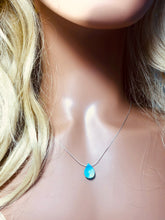 Load image into Gallery viewer, Drop of Rain Solitaire Necklace, Sterling Silver Aqua Art glass Necklace