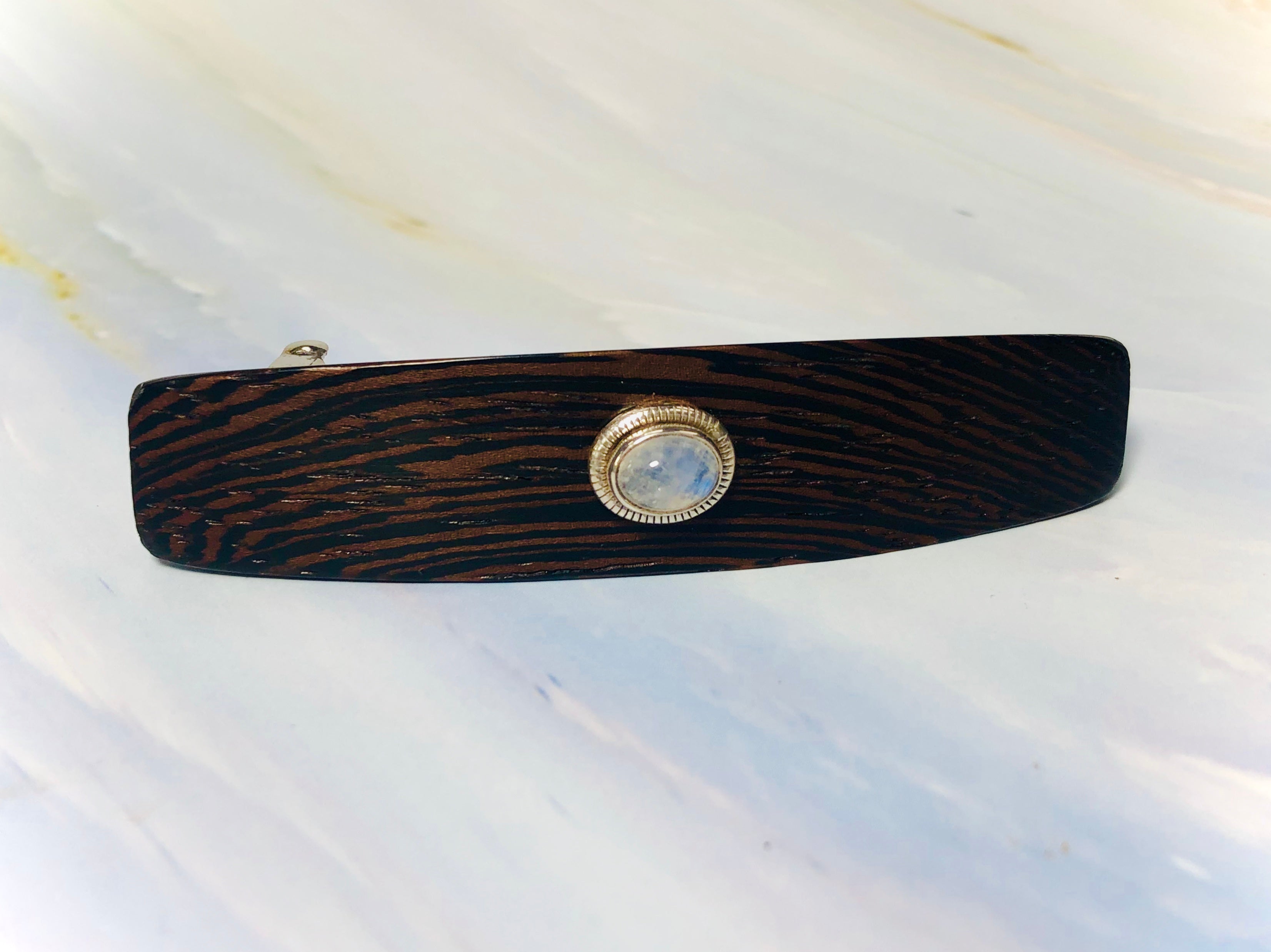 Medium Moonstone Sterling Silver barrette, Wenge Luxury Barrette Elegant Hair ClipMedium Moonstone Sterling Silver barrette, Wenge Luxury Barrette Elegant Hair Clip