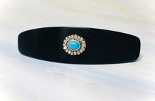 Load image into Gallery viewer, Large Turquoise Sun Sterling Silver barrette, Unique Ebony Gemstone Barrette