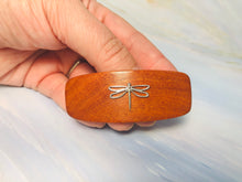 Load image into Gallery viewer, Small Pink Ivory Dragonfly Barrette, Sterling Silver hair clip wooden barrette