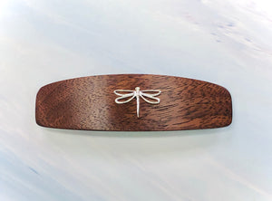 Medium Walnut Dragonfly Barrette, Sterling Silver hair clip wooden barrette