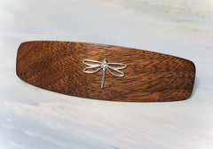 Medium Walnut Dragonfly Barrette, Sterling Silver hair clip wooden barrette