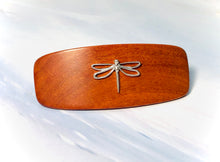 Load image into Gallery viewer, Small Pink Ivory Dragonfly Barrette, Sterling Silver hair clip wooden barrette