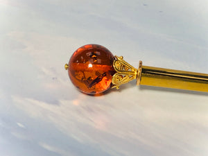 Genuine Baltic Amber Hair Stick, Luxury Gold Hair Pin, gemstone shawl pin