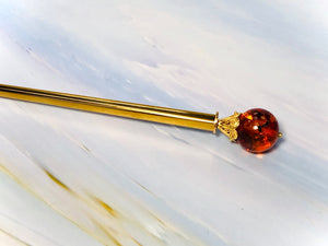 Genuine Baltic Amber Hair Stick, Luxury Gold Hair Pin, gemstone shawl pin