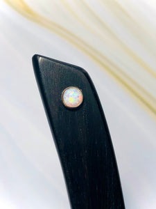 Ebony and Genuine Opal hair stick, silver opal gemstone luxury hair stick