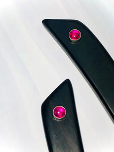 Ebony and Genuine Ruby hair sticks, silver Ruby gemstone luxury hair stick