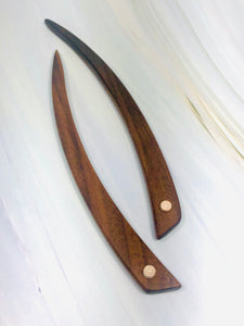 Walnut and Rose Quartz gemstone wood hair sticks, silver wooden hair sticks
