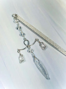 Luxury Sterling Silver Kanzashi Genuine Rock Crystal Hair Stick