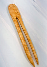 Load image into Gallery viewer, Birdseye Maple shorty 5&quot; long wood hair pins, wooden hair pins, hair pick, wood hair forks,