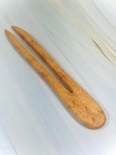 Load image into Gallery viewer, Birdseye Maple shorty 5&quot; long wood hair pins, wooden hair pins, hair pick, wood hair forks,