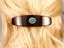 Load image into Gallery viewer, Large Turquoise Sun Sterling Silver barrette, Unique Ebony Gemstone Barrette