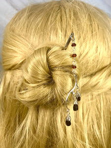 The Huntress Garnet Antler Hair Stick silver Gemstone Kanzashi Hair Pin
