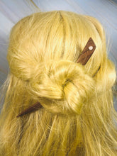 Load image into Gallery viewer, Walnut and Rose Quartz gemstone wood hair sticks, silver wooden hair sticks