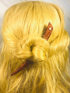 Bubinga Rosewood and Rose Quartz gemstone wood hair sticks, silver wooden hair sticks