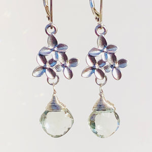 Green amethyst earrings handmade sterling silver flower earrings