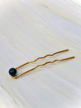 Load image into Gallery viewer, Blue Swarovski Pearl Hair Pin, Wedding Hair Pin Bridal Hair Pin, Gold hair pin