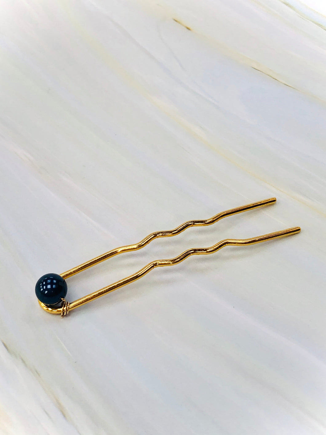 Blue Swarovski Pearl Hair Pin, Wedding Hair Pin Bridal Hair Pin, Gold hair pin