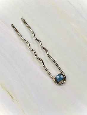 Labradorite Silver Gemstone Hair Pin, Luxury Hair Pin