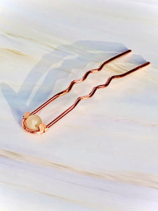 Druzy, Peach Moonstone Rose Gold Gemstone Hair Pin, Wedding Hair Pin