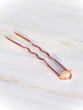 Load image into Gallery viewer, Druzy, Peach Moonstone Rose Gold Gemstone Hair Pin, Wedding Hair Pin