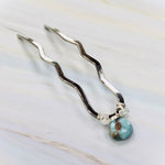 Larimar and Moonstone Silver Gemstone Hair Pin, Luxury Hair Pin