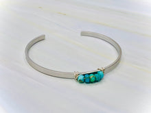 Load image into Gallery viewer, Faceted Turquoise Cuff Bracelet Boho Matte White Gold Turquoise Cuff Bracelet