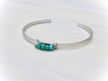 Load image into Gallery viewer, Faceted Turquoise Cuff Bracelet Matte White Gold Gemstone Cuff Bracelet