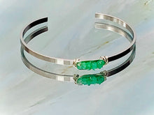 Load image into Gallery viewer, Faceted Chrysoprase Cuff Bracelet Matte White Gold Gemstone Cuff Bracelet